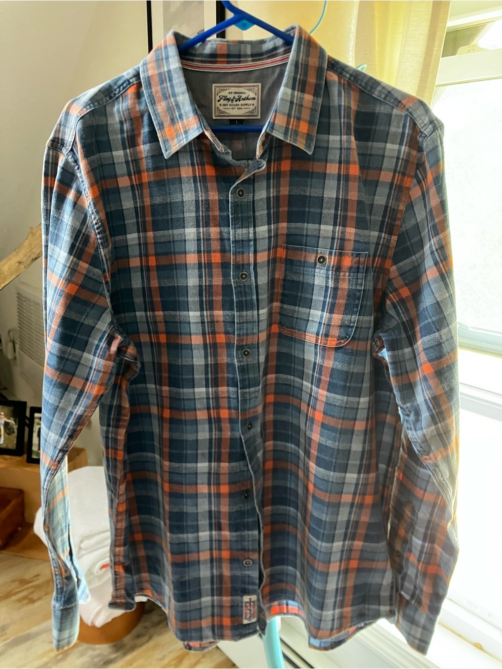 Men's Casual Blue and Orange Plaid Button-Down Shirt by Flag & Anthem